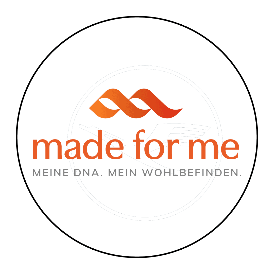 Logo von made for me mit Slogan Meine DNA, Mein Wohlbefinden.